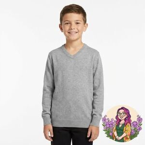 Amazon Essentials Kids Boys Size 18 Light Grey V-Neck 100% Cotton Knit Sweater